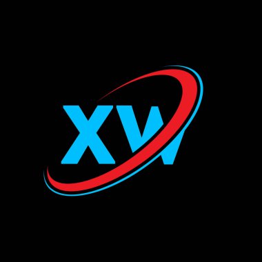 XW X W harfli logo tasarımı. İlk harf XW bağlı daire büyük harfli monogram logo kırmızı ve mavi. XW logosu, X W tasarımı. xw, x w