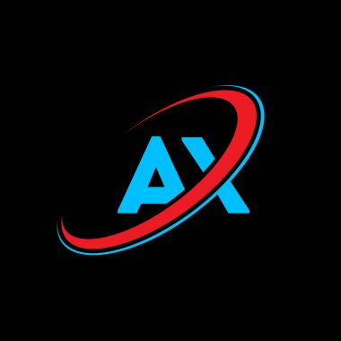 AX A X harfli logo tasarımı. İlk harf AX bağlantılı daire büyük harfli monogram logo kırmızı ve mavi. AX logosu, X tasarımı. balta, x