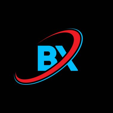 BX B X harfli logo tasarımı. İlk harf BX bağlı daire büyük harfli monogram logo kırmızı ve mavi. BX logosu, B X tasarımı. bx, b x