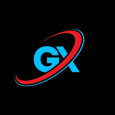 GX G X harfi logo tasarımı. İlk harf GX bağlantılı daire büyük harfli monogram logo kırmızı ve mavi. GX logosu, G X tasarımı. gx, g x