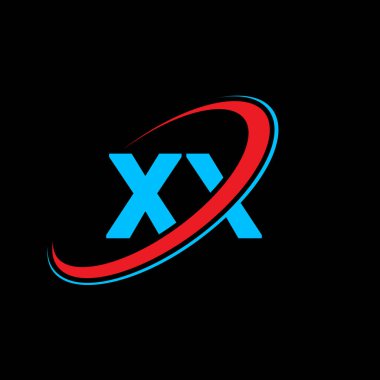 XX X X harfli logo tasarımı. İlk harf XX bağlı daire büyük harfli monogram logo kırmızı ve mavi. XX logosu, X X tasarımı. xx