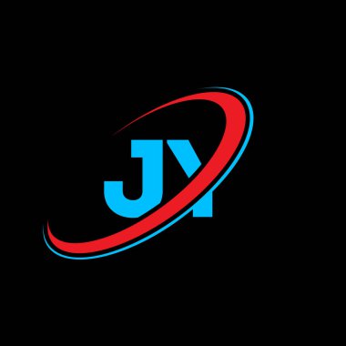 JY JY harf logosu tasarımı. İlk harf JY bağlı daire büyük harf monogram logosu kırmızı ve mavi. JY logosu, JY tasarımı. Tanrım, Jy.