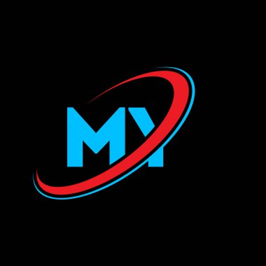 Mektup logomun tasarımı. İlk harf Benim bağlı halkam büyük harfli monogram logo kırmızı ve mavi. Logom, benim tasarımım. Benim, benim.