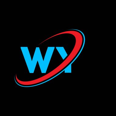 WY W harfli logo tasarımı. İlk harf WY bağlı daire büyük harfli monogram logo kırmızı ve mavi. WY logosu, W Y tasarımı. Hey, hey.