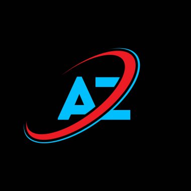 AZ A harfi logo tasarımı. İlk harf AZ bağlı daire büyük harfli monogram logo kırmızı ve mavi. AZ logosu, A-Z tasarımı. Az, bir z