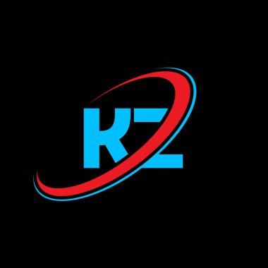 KZ K K harfli logo tasarımı. İlk harf KZ bağlı daire büyük harf monogram logo kırmızı ve mavi. KZ logosu, K-Z tasarımı. kz, k z