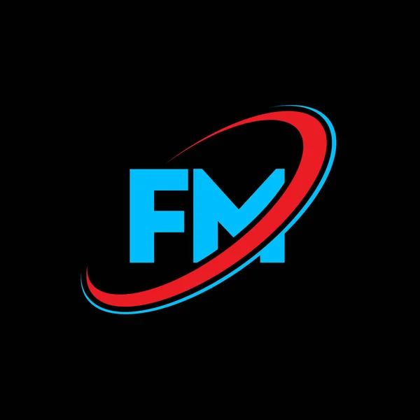 M字母标识设计 首字母Fm链接圆形大写字母标识红色和蓝色 Fm标志 M设计 — 图库矢量图片