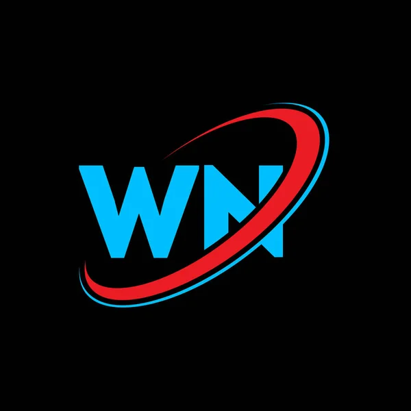Wn字母标识设计 首字母Wn链接圆形大写字母符号红色和蓝色 Wn标志 N设计 — 图库矢量图片