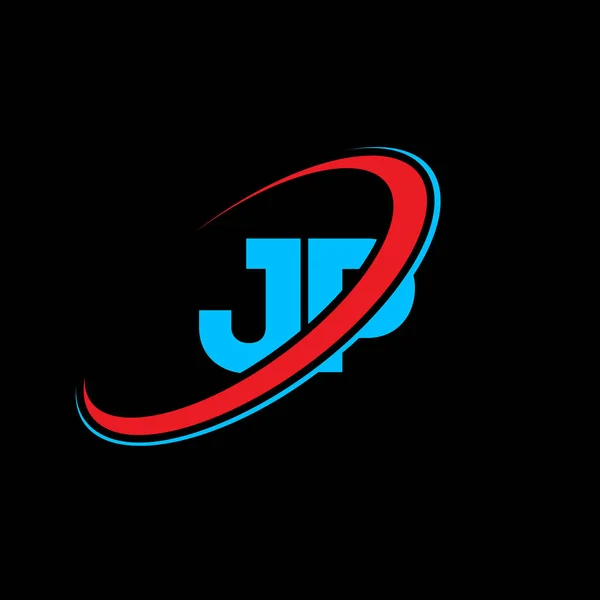 Jp字母标识设计 首字母Jp链接圆形大写字母符号红色和蓝色 Jp标志 Jp设计 — 图库矢量图片