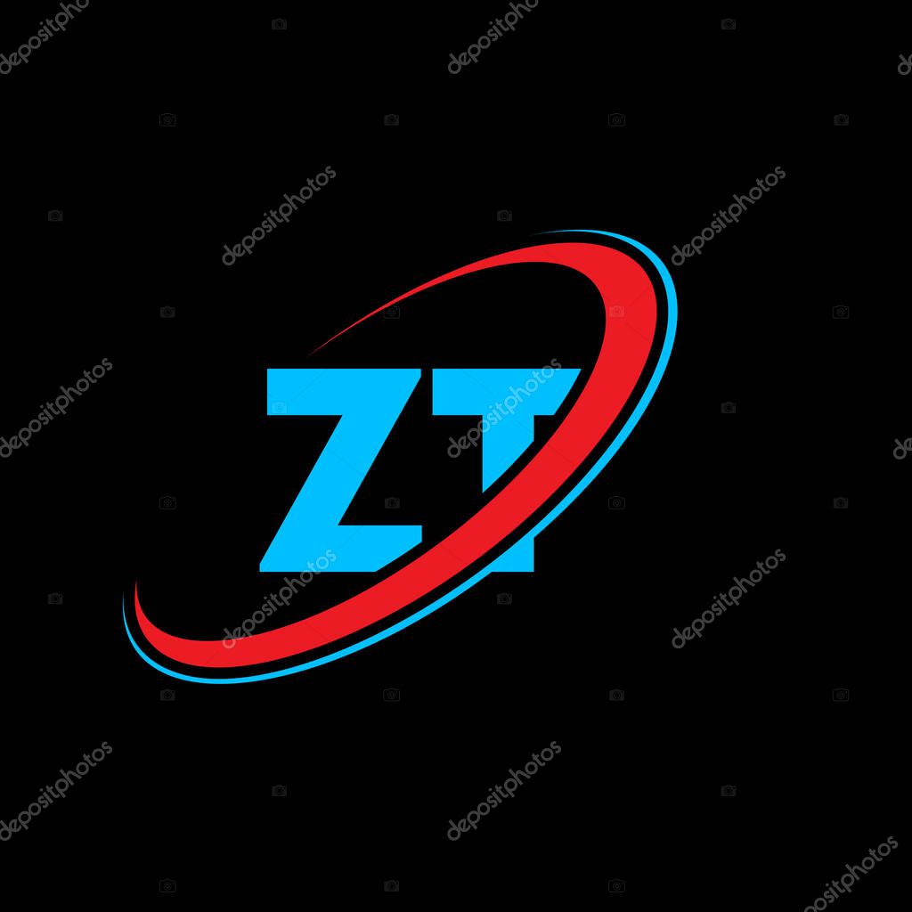 ZT Z T letter logo design. Initial letter ZT linked circle uppercase monogram logo red and blue. ZT logo, Z T design. zt, z t