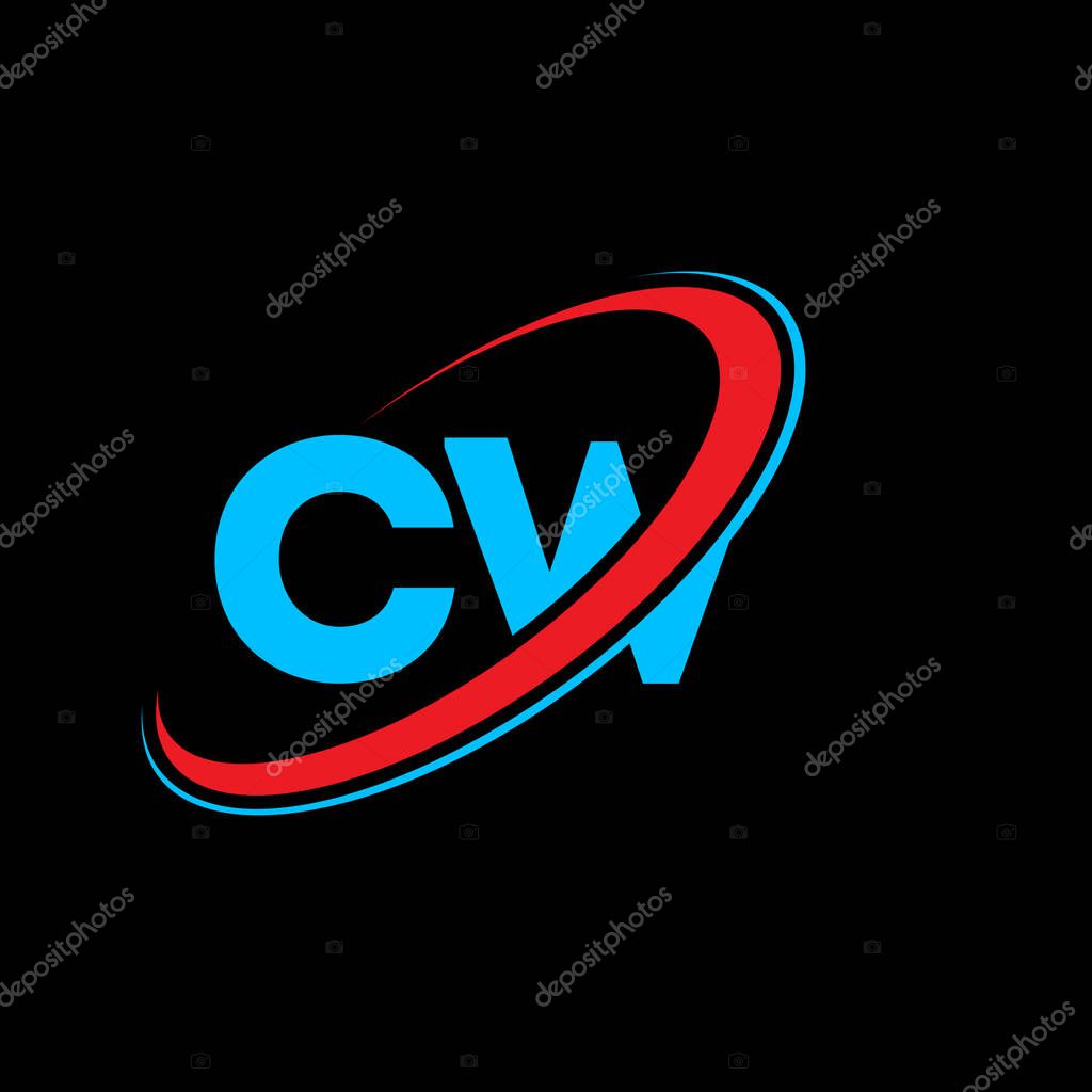 CW C W letter logo design. Initial letter CW linked circle uppercase monogram logo red and blue. CW logo, C W design. cw, c w