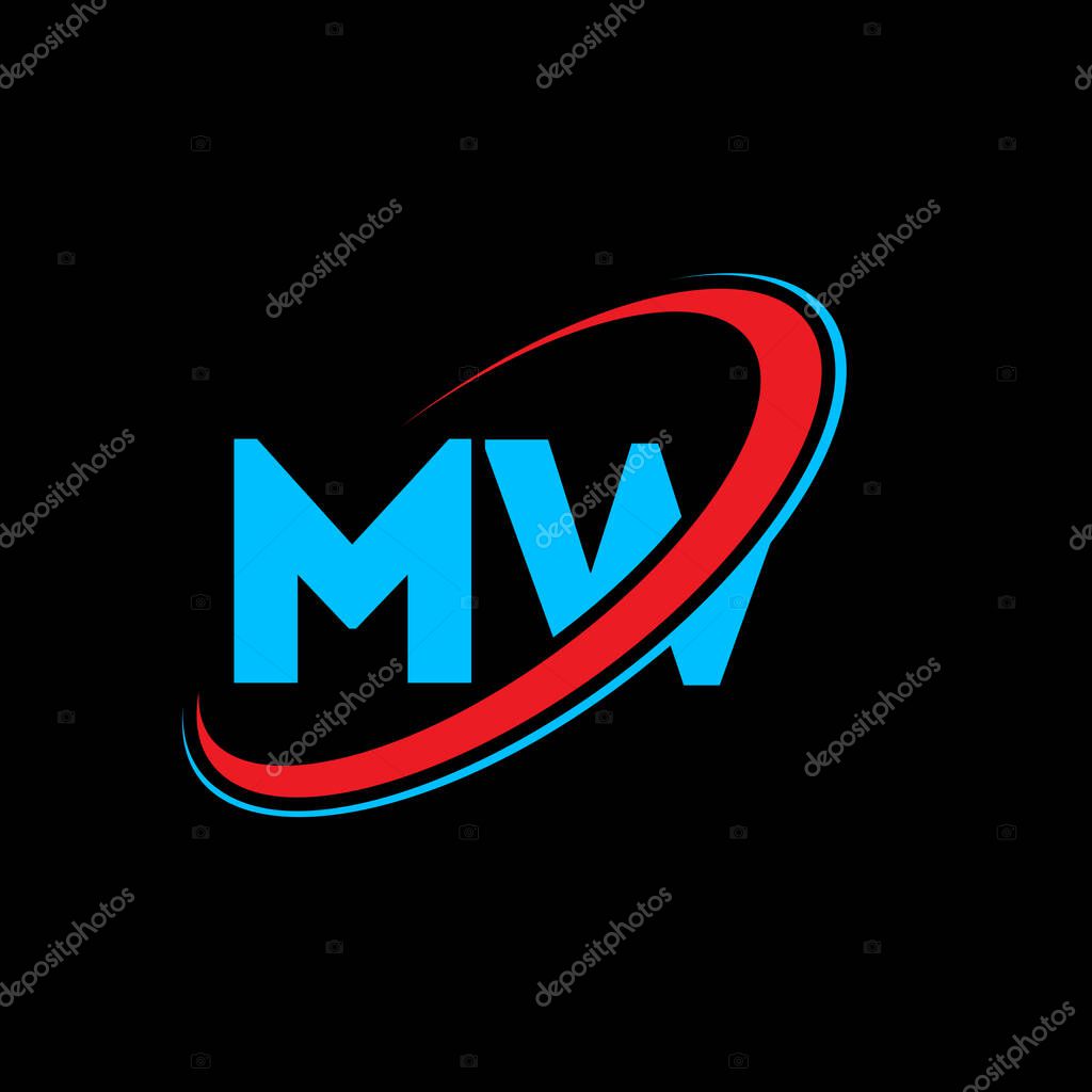 MW M W letter logo design. Initial letter MW linked circle uppercase monogram logo red and blue. MW logo, M W design. mw, m w