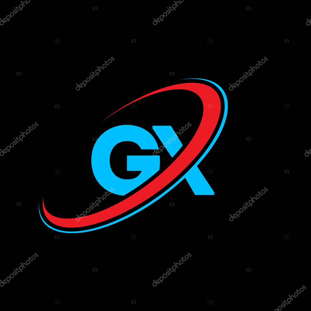GX G X letter logo design. Initial letter GX linked circle uppercase monogram logo red and blue. GX logo, G X design. gx, g x
