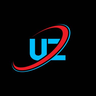 UZ U harfli logo tasarımı. İlk harf UZ bağlı daire büyük harfli monogram logo kırmızı ve mavi. UZ logosu, U-Z tasarımı. uz, u z