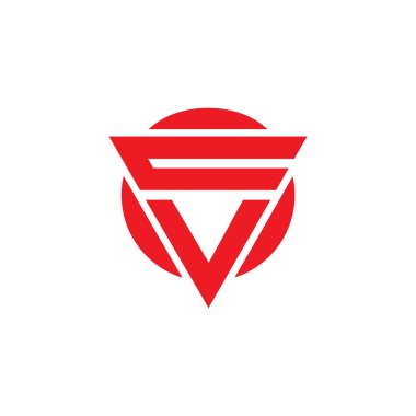 CV harfli üçgen logo tasarımı. Kırmızı renkli yuvarlak şekilli CV harfli monogram. İlk harf CV bağlı daire büyük harfli monogram logo. CV logosu, C V tasarımı. c v
