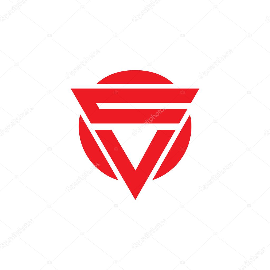 CV letter triangle logo design. CV letter monogram in red color with circle shape. Initial letter CV linked circle uppercase monogram logo. CV logo, C V design. c v