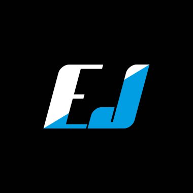 Siyah arka planda EJ harf logosu tasarımı. EJ yaratıcı harflerin baş harfleri logo kavramı. Ej simgesi tasarımı. Siyah arkaplanda EJ beyaz ve mavi harf simgesi tasarımı. E J