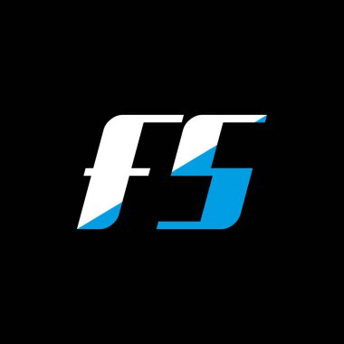 Siyah arka planda FS harfi logo tasarımı. FS yaratıcı harfler logosu konsepti. Simge tasarımı. Siyah arkaplanda FS beyaz ve mavi harf simgesi tasarımı. F S