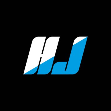 Siyah arka planda HJ harf logosu tasarımı. HJ yaratıcı harflerin baş harfleri logo kavramı. HJ simge tasarımı. Siyah arkaplanda HJ beyaz ve mavi harf simgesi tasarımı. H J
