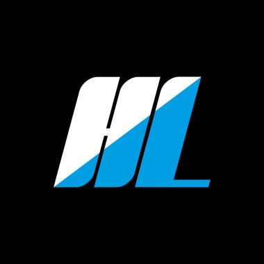 Siyah arkaplanda HL harf logosu tasarımı. HL yaratıcı harflerin baş harfleri logo kavramı. hl simge tasarımı. Siyah arkaplanda HL beyaz ve mavi harf simgesi tasarımı. Selam.