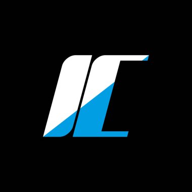 Siyah arka planda IC harf logosu tasarımı. IC yaratıcı harf logosu konsepti. ikon tasarımı. Siyah arkaplanda IC beyaz ve mavi harf simgesi tasarımı. İ C