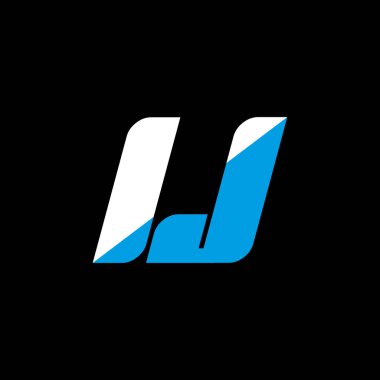 Siyah arka planda IJ harf logosu tasarımı. IJ yaratıcı harflerin baş harfleri logo kavramı. Ij simgesi tasarımı. Siyah arkaplanda IJ beyaz ve mavi harf simgesi tasarımı. İ J