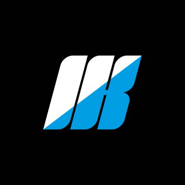 Siyah arka planda IK harf logosu tasarımı. K yaratıcı harflerin baş harfleri logo konsepti. İk simge tasarımı. Siyah arkaplanda IK beyaz ve mavi harf simgesi tasarımı. Tamam.