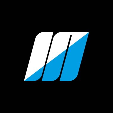 Siyah arka planda IN harfi logo tasarımı. Yaratıcı harflerin baş harfleri logo konsepti. Simge tasarımında. Siyah arkaplanda beyaz ve mavi harf simgesi tasarımı. Hayır.