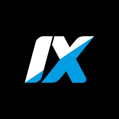 Siyah arkaplanda IX harfli logo tasarımı. IX yaratıcı harf logosu konsepti. ikon tasarımı. Siyah arkaplanda IX beyaz ve mavi harf simgesi tasarımı. Ben...