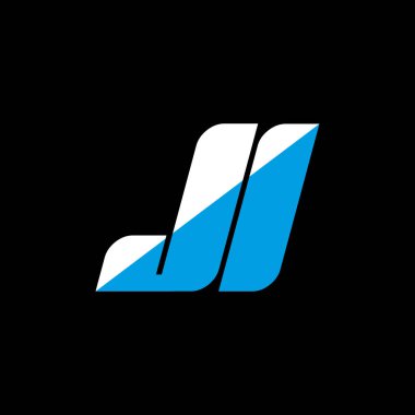 Siyah arka planda JI harf logosu tasarımı. JI yaratıcı harfler logosu konsepti. Ji simgesi tasarımı. Siyah arkaplanda JI beyaz ve mavi harf simgesi tasarımı. J I