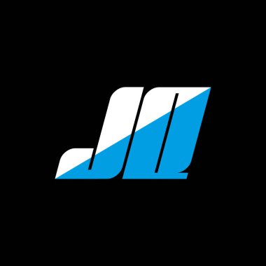 Siyah arka planda JQ harfi logo tasarımı. JQ yaratıcı harflerin baş harfleri logo kavramı. jq simgesi tasarımı. Siyah arkaplanda JQ beyaz ve mavi harf simgesi tasarımı. J Q