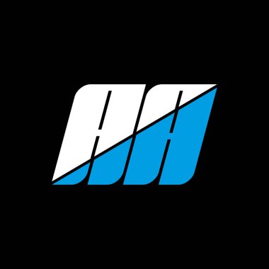 Siyah arka planda AA harfli logo tasarımı. Adsız Alkolikler 'in baş harfleri. aa simge tasarımı. Siyah arkaplanda AA beyaz ve mavi harf simgesi tasarımı. A, A