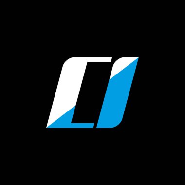 Siyah arka planda CI harf logosu tasarımı. CI yaratıcı harfler logosu konsepti. CI simge tasarımı. Siyah arkaplanda CI beyaz ve mavi harf simgesi tasarımı. Komutanım.