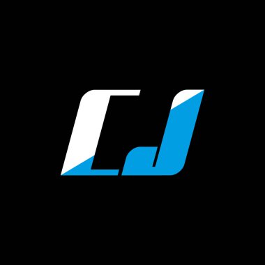 Siyah arka planda CJ harf logosu tasarımı. CJ yaratıcı harflerin baş harfleri logo kavramı. cj simge tasarımı. Siyah arkaplanda CJ beyaz ve mavi harf simgesi tasarımı. C J