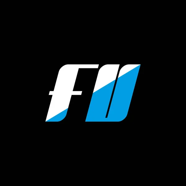 黒い背景にFuの手紙のロゴデザイン Fuクリエイティブイニシャルレターロゴコンセプト アイコン デザイン 黒い背景に白と青の文字のアイコンデザインをFu — ストックベクタ