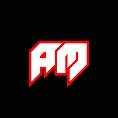 AM harfi logo tasarımı siyah arka planda. Yaratıcı harflerin baş harfleri logo kavramı. Simge tasarımı. Siyah arkaplanda AM beyaz ve kırmızı harf simgesi tasarımı. Bir M