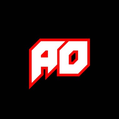 Siyah arka planda AO harfi logo tasarımı. Yaratıcı harflerin baş harfleri logo konsepti. Aao ikon tasarımı. Siyah arkaplanda AO beyaz ve kırmızı harf simgesi tasarımı. A O