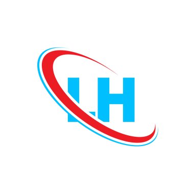 LH L H harfi logo tasarımı. İlk harf LH bağlantılı daire büyük harfli monogram logo kırmızı ve mavi. LH logosu, L H tasarımı
