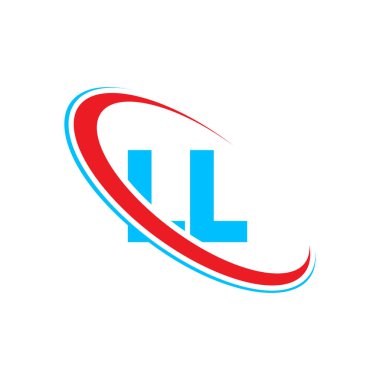 L L Bir mektup logosu tasarımı. İlk harf LL bağlı daire büyük harfli logo kırmızı ve mavi. L logosu, L tasarımı