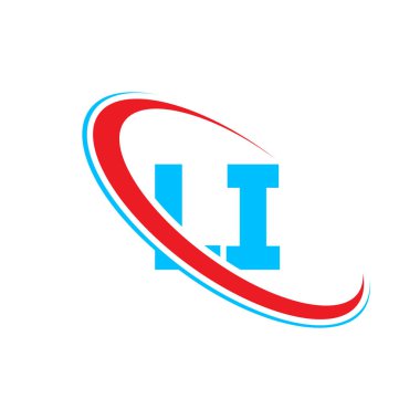 LI L harfi logo tasarımı. İlk harf LI bağlı daire büyük harfli logo kırmızı ve mavi. LI logosu, L tasarımı
