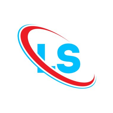 LS L harfi logo tasarımı. İlk harf LS bağlantılı daire şeklinde kırmızı ve mavi monogram logo. LS logosu, L S tasarımı