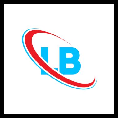 LB L B harfi logo tasarımı. İlk harf LB bağlı daire büyük harfli monogram logo kırmızı ve mavi. LB logosu, L B tasarımı