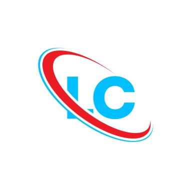 LC L C harfi logo tasarımı. İlk harf LC bağlı daire büyük harfli monogram logo kırmızı ve mavi. LC logosu, L C tasarımı