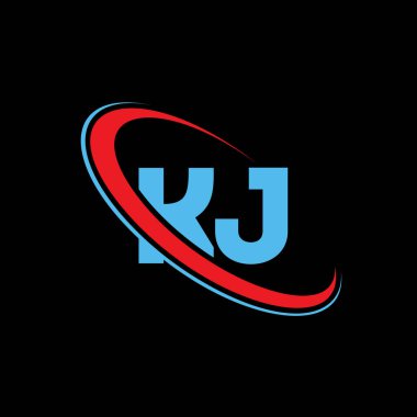 KJ harfli logo tasarımı. KJ logosu kırmızı ve mavi.