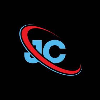 JC, J C harfi logo tasarımı. İlk harf JC bağlı daire büyük harfli monogram logo kırmızı ve mavi. JC logosu, J C tasarımı