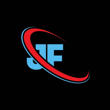 JF J F letter logo design. Initial letter JF linked circle upercase monogram logo red and blue. JF logo, JF design vector