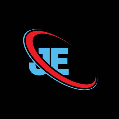 JE, J E harfi logo tasarımı. İlk harf JE bağlı daire büyük harfli monogram logo kırmızı ve mavi. JE logosu, JE tasarımı