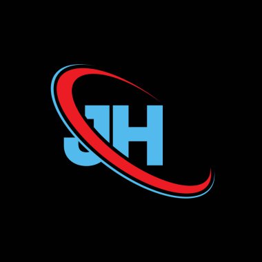 JH J H harf logosu tasarımı. İlk harf JH bağlı daire büyük harfli logo kırmızı ve mavi. JH logosu, JH tasarımı