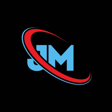 JM, J M harfi logo tasarımı. İlk harf JM bağlı daire büyük harfli monogram logo kırmızı ve mavi. JM logosu, J M tasarımı