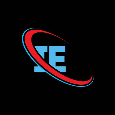 Yani, E harfi logo tasarımı. İlk harf IE bağlı daire büyük harf monogram logosu kırmızı ve mavi. IE logosu, I-E tasarımı